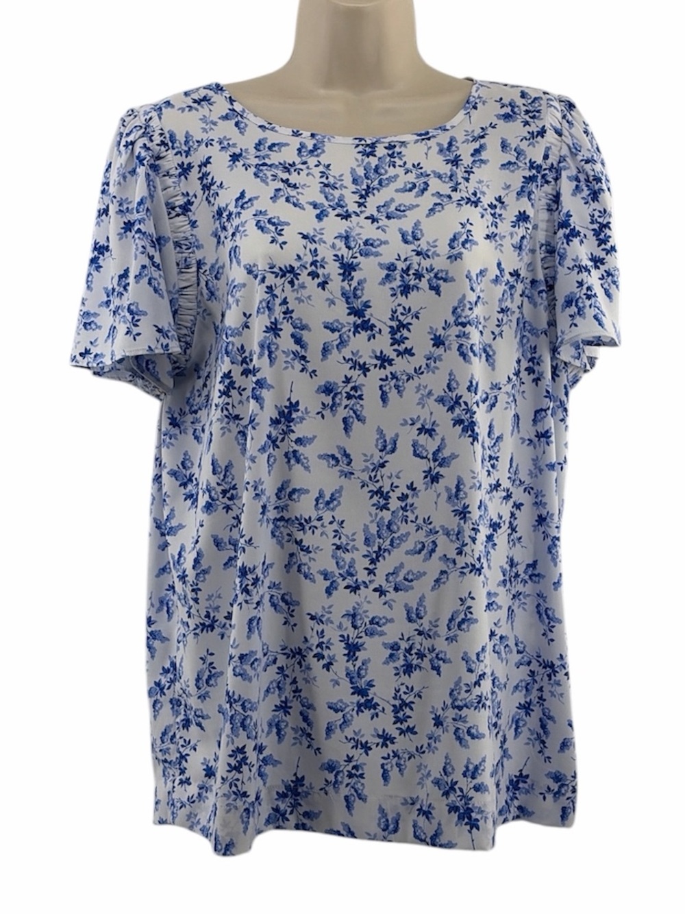 Ann Taylor Women’s Blue Floral Blossom Breeze Short Sleeve Top Blouse Size L
